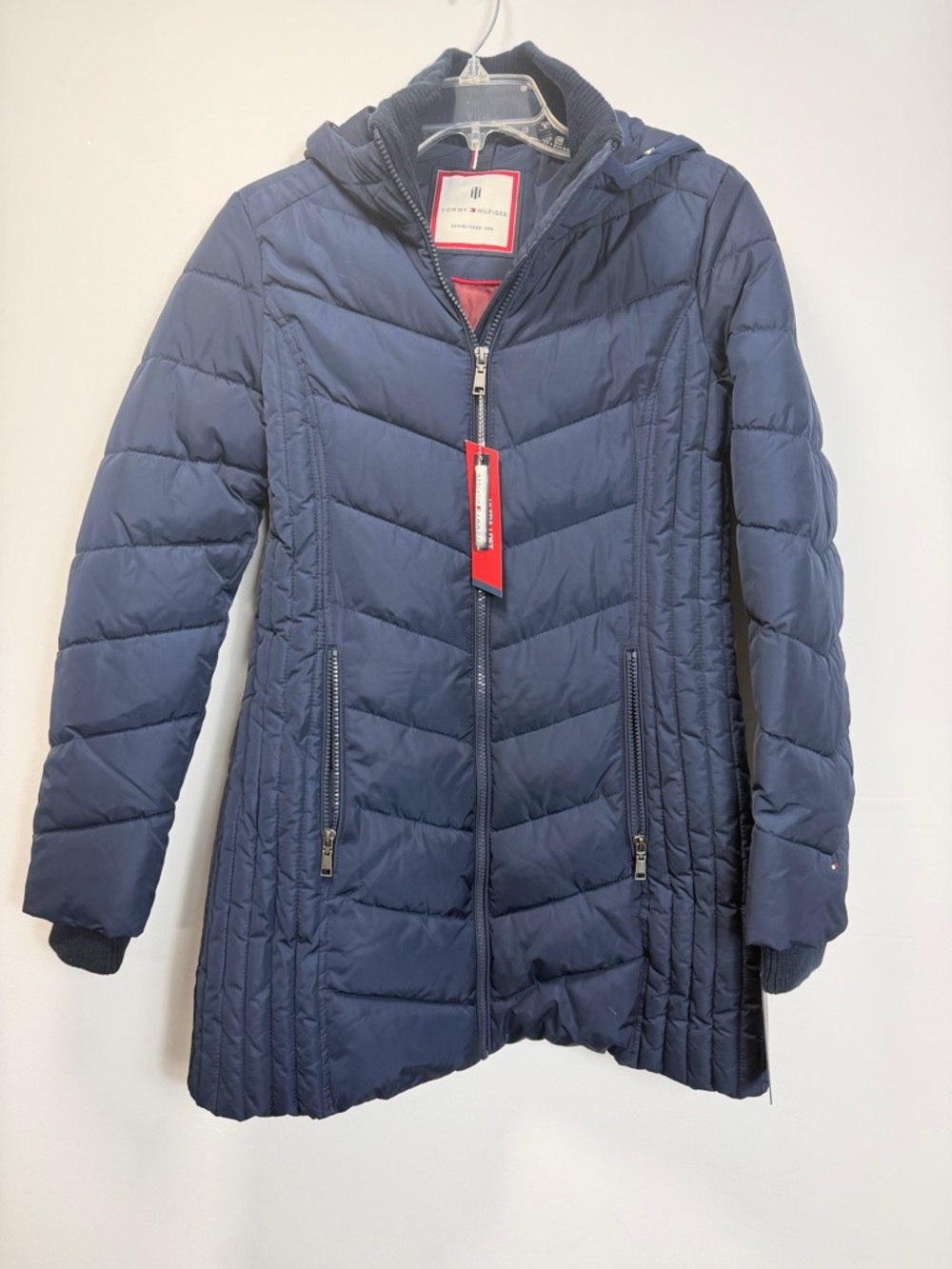 Women's Navy Quilted Hooded Coat - Tommy Hilfiger size XS